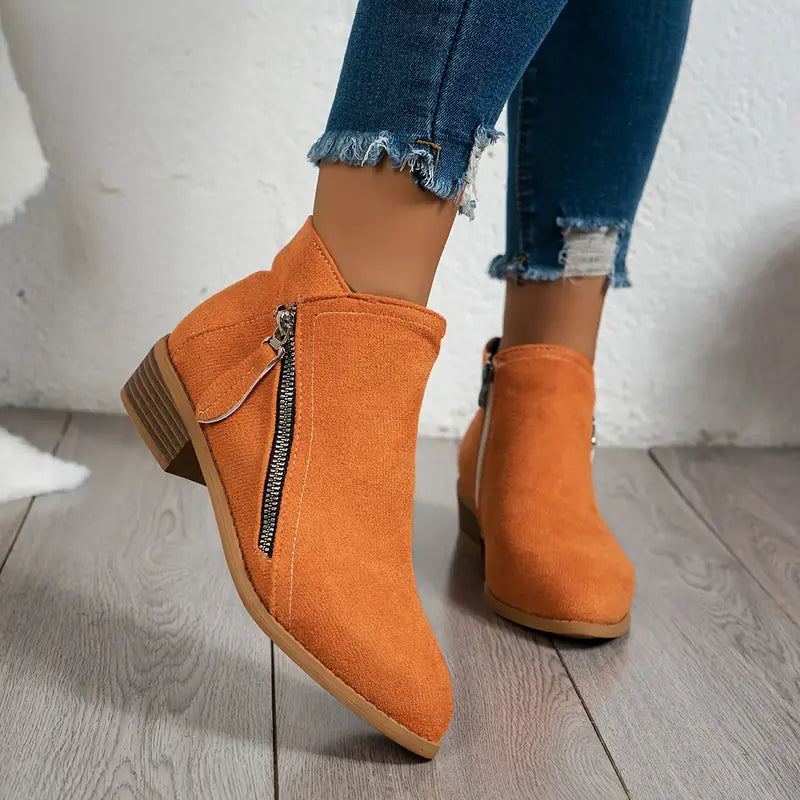 Trendy Women’s Suede Ankle Boots with Heel