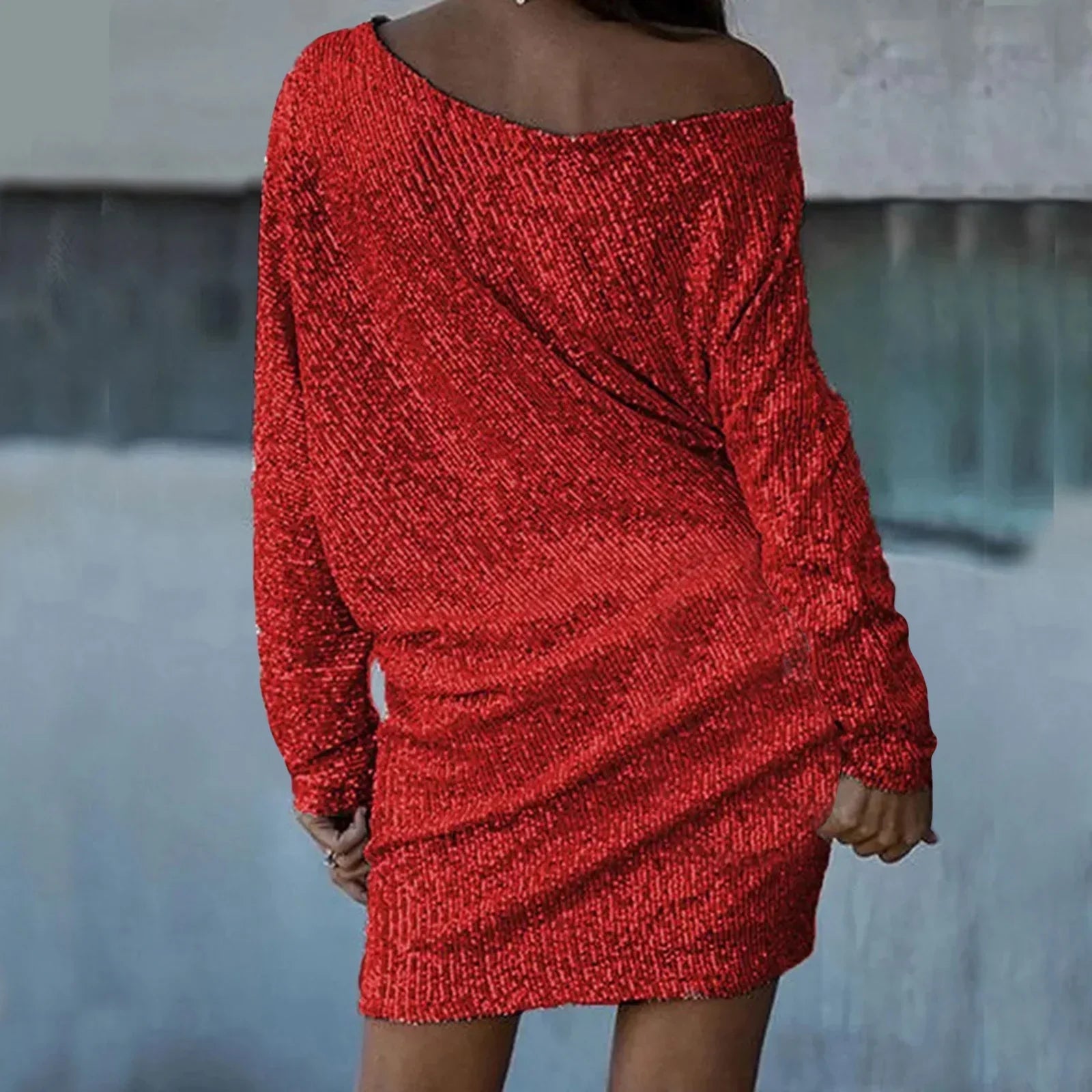 Sparkling Sequin Mini Dress with Off-Shoulder Look