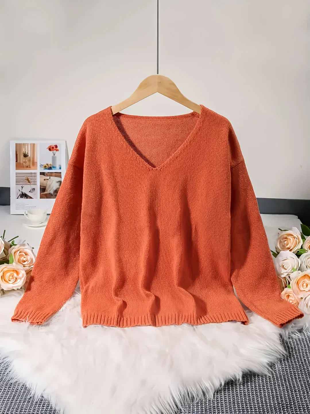 Light Soft Women’s Sweater with V-Neck and Long Sleeves