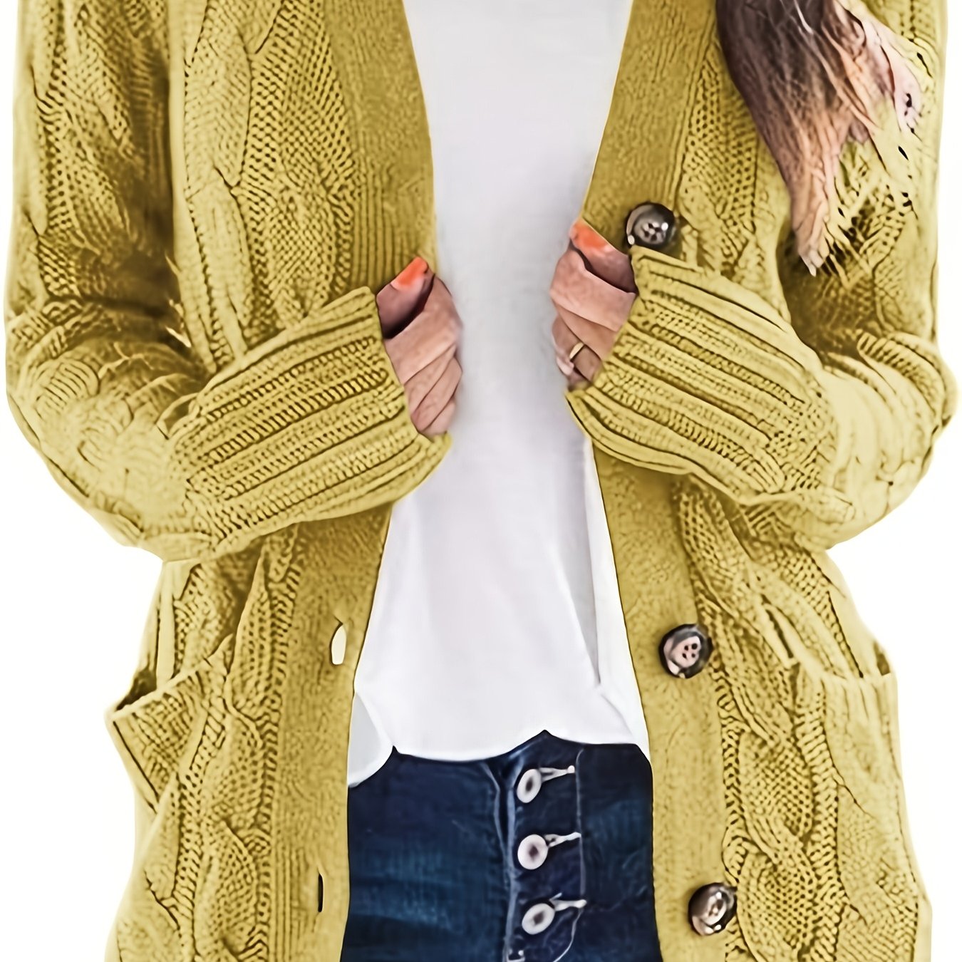 Warm Women’s Cable-Knit Cardigan with Buttons