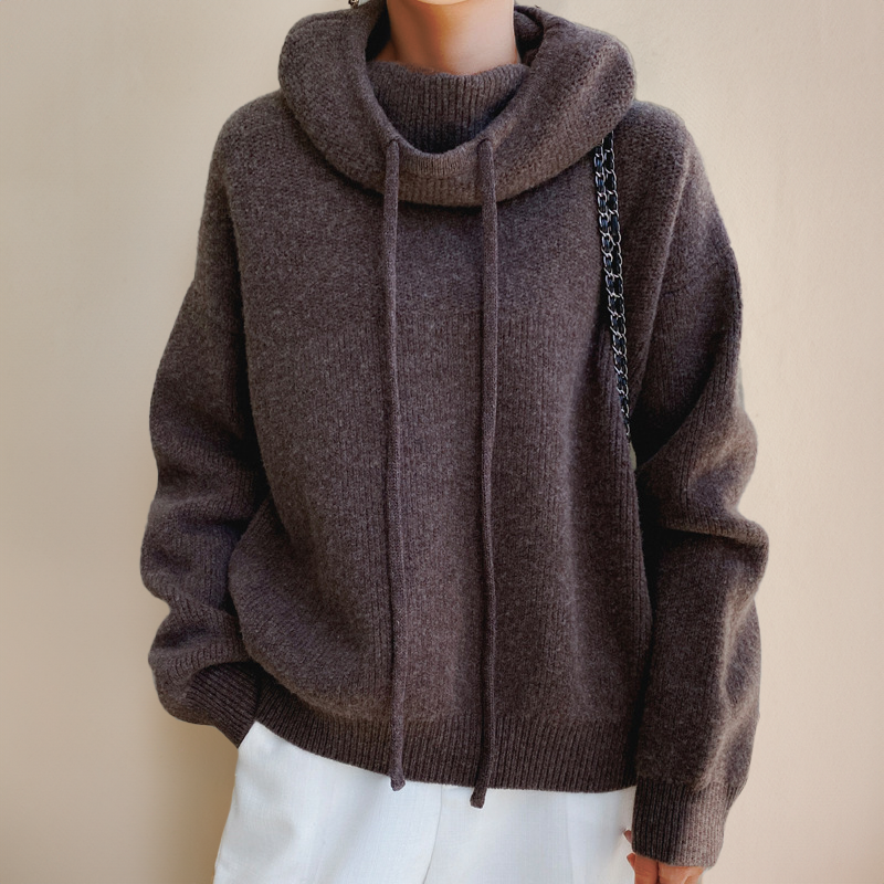 Knitted Oversized Hoodie for Women with Drawstring Hood
