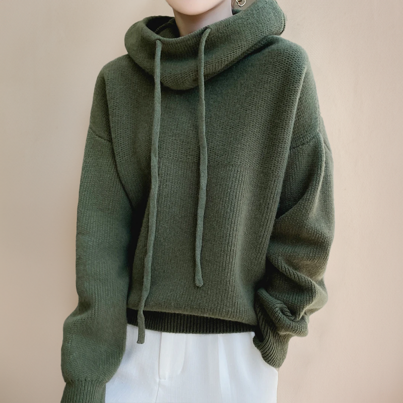 Knitted Oversized Hoodie for Women with Drawstring Hood