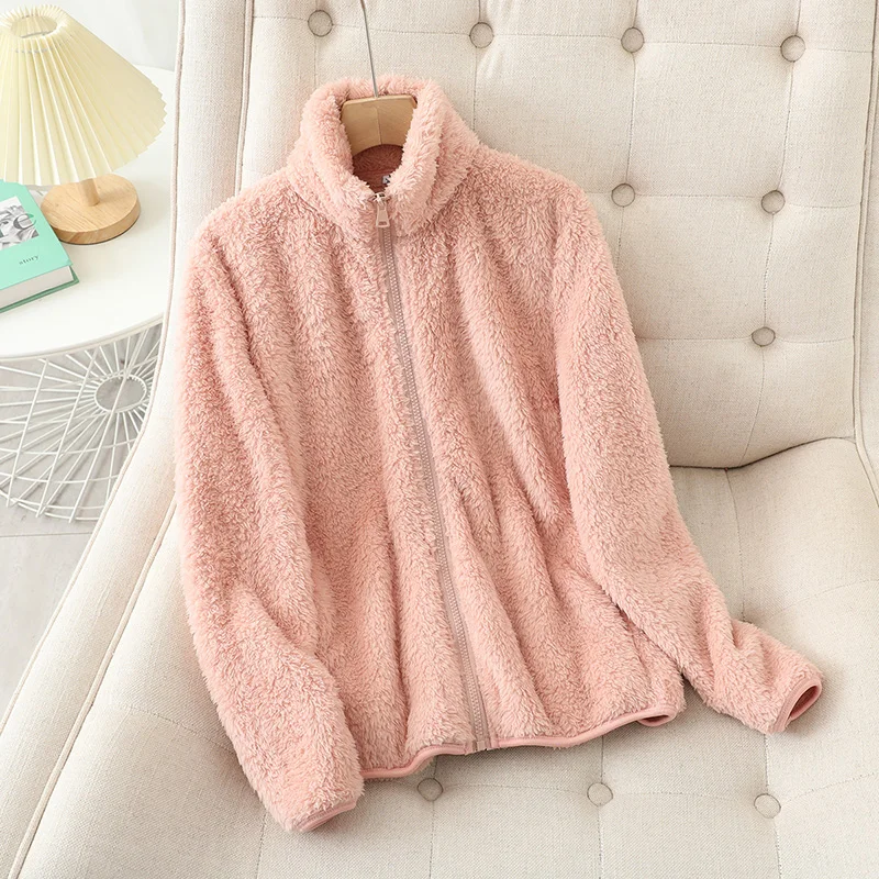 Soft and Warm Women’s Fleece Jacket with High Collar and Zipper