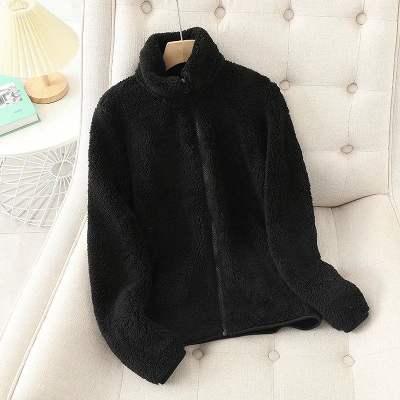 Soft and Warm Women’s Fleece Jacket with High Collar and Zipper