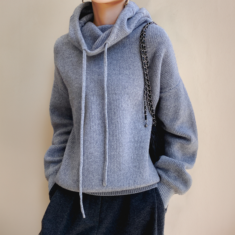 Knitted Oversized Hoodie for Women with Drawstring Hood