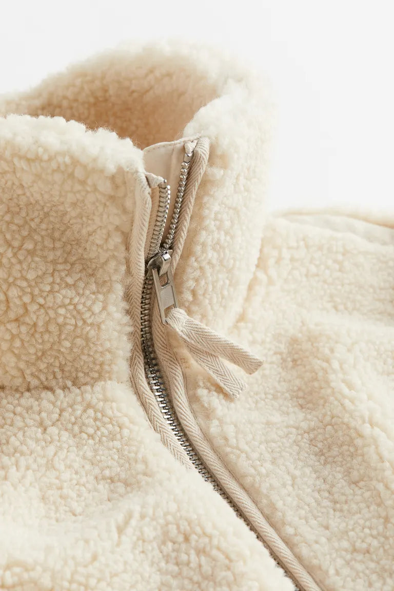 Oversized Women’s Teddy Jacket with Zipper and High Collar for Winter