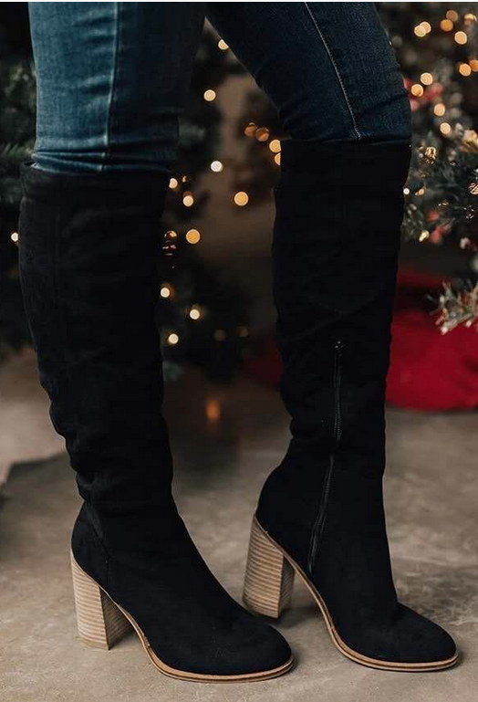 Knee-High Boots for Women with Heel and Side Zipper