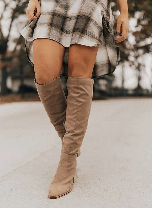 Knee-High Boots for Women with Heel and Side Zipper