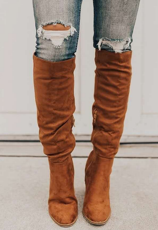 Knee-High Boots for Women with Heel and Side Zipper