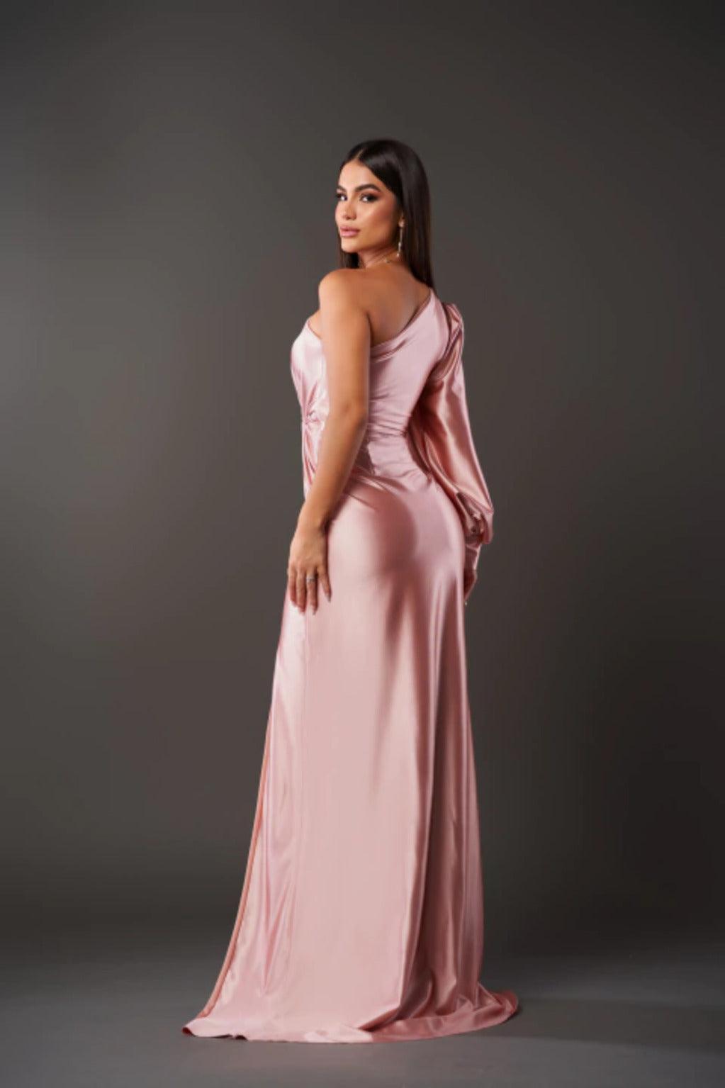 Satin Maxi Dress for Women with One-Shoulder Design and Slit