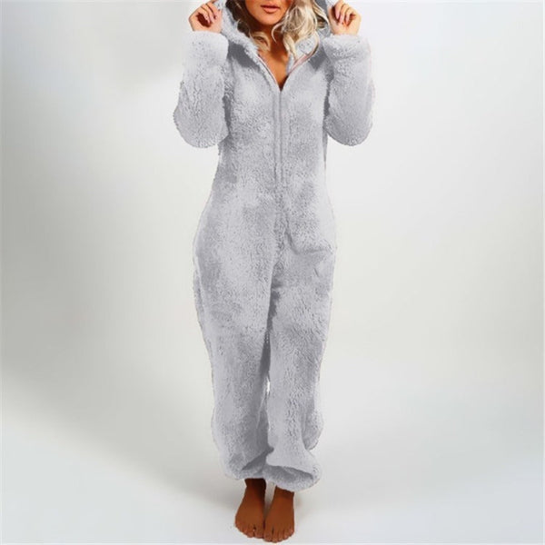 Warm Teddy Fleece Women’s Onesie with Hood