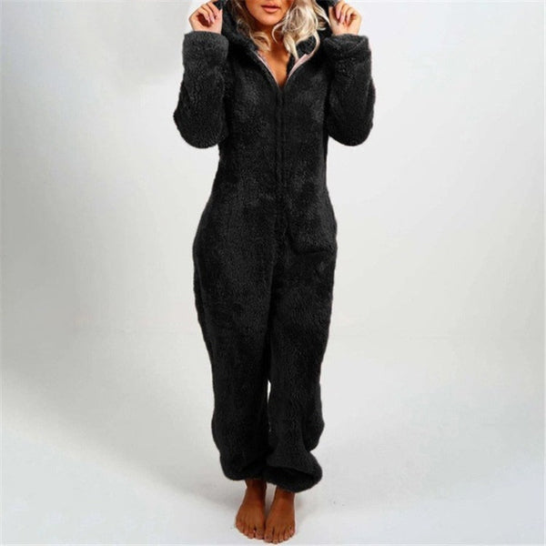 Warm Teddy Fleece Women’s Onesie with Hood