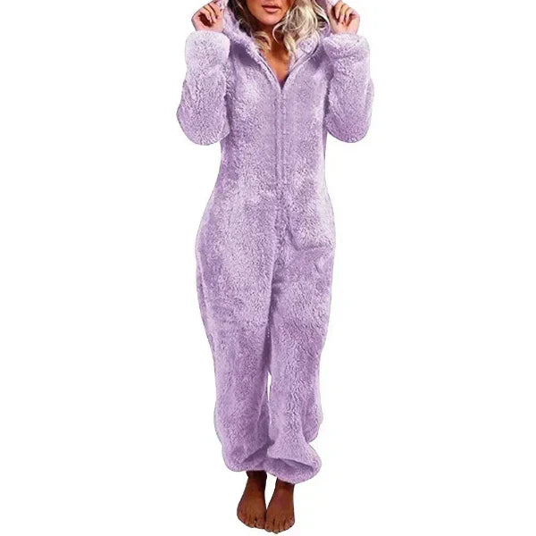 Warm Teddy Fleece Women’s Onesie with Hood