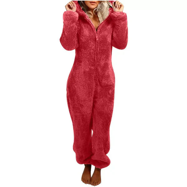 Warm Teddy Fleece Women’s Onesie with Hood