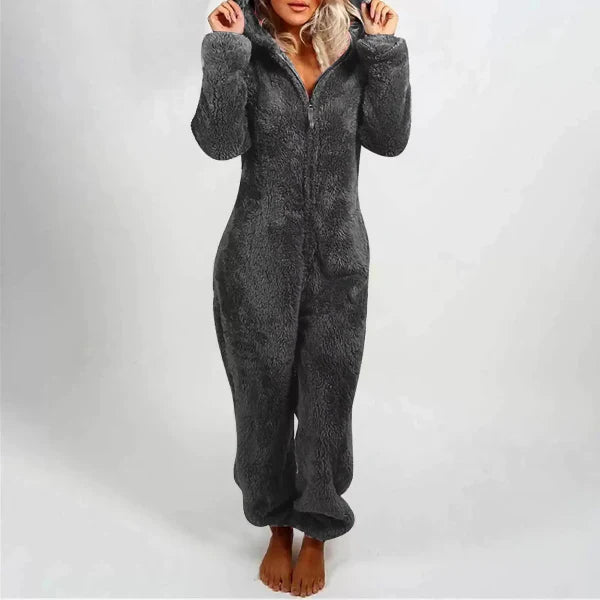 Warm Teddy Fleece Women’s Onesie with Hood