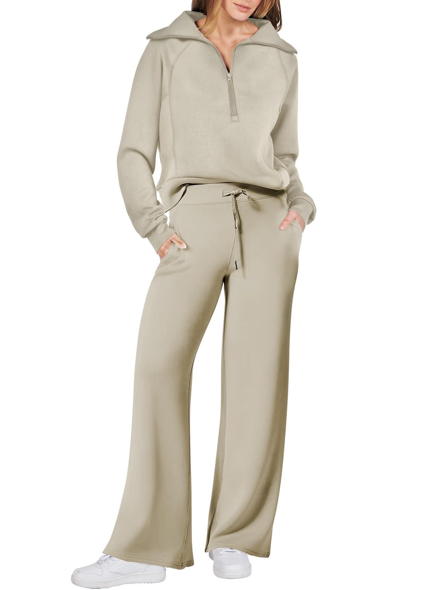 Relaxed and Comfortable Loungewear Set with Half-Zip Sweater