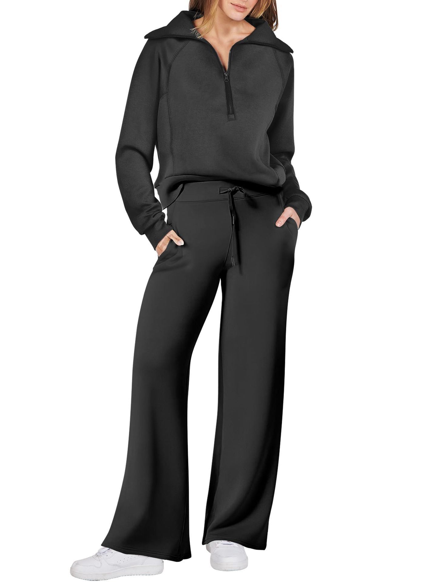 Relaxed and Comfortable Loungewear Set with Half-Zip Sweater