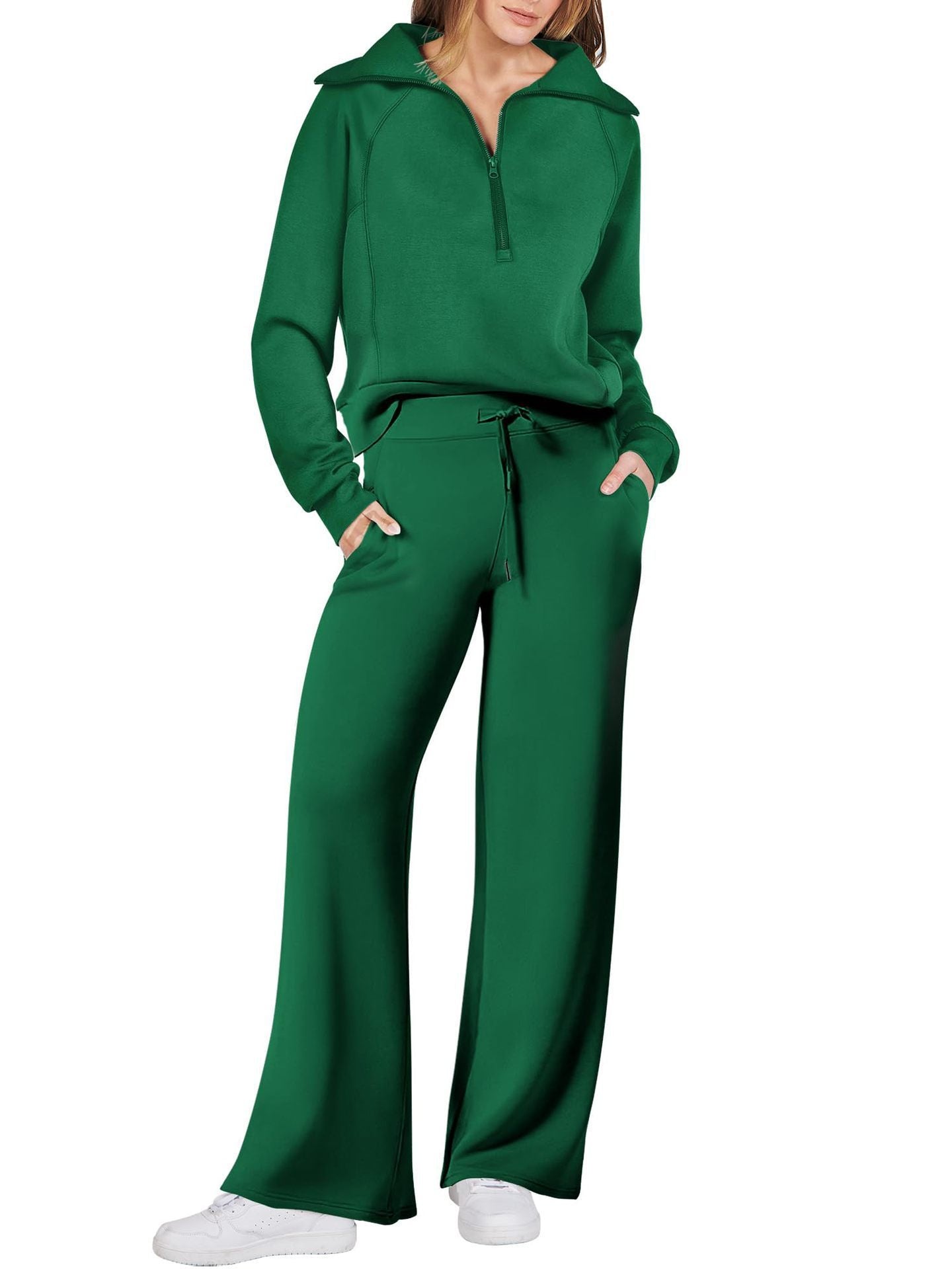 Relaxed and Comfortable Loungewear Set with Half-Zip Sweater