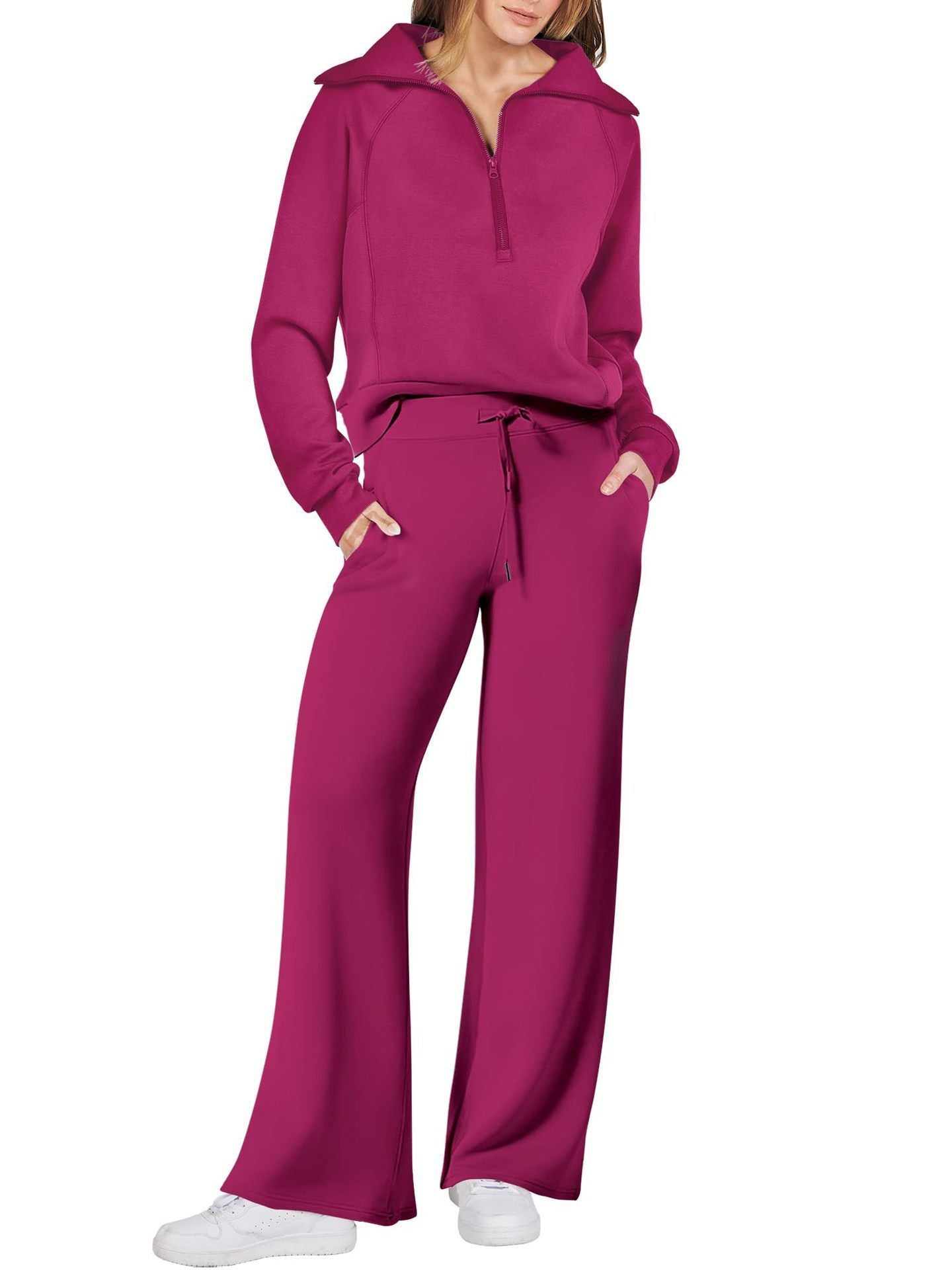 Relaxed and Comfortable Loungewear Set with Half-Zip Sweater