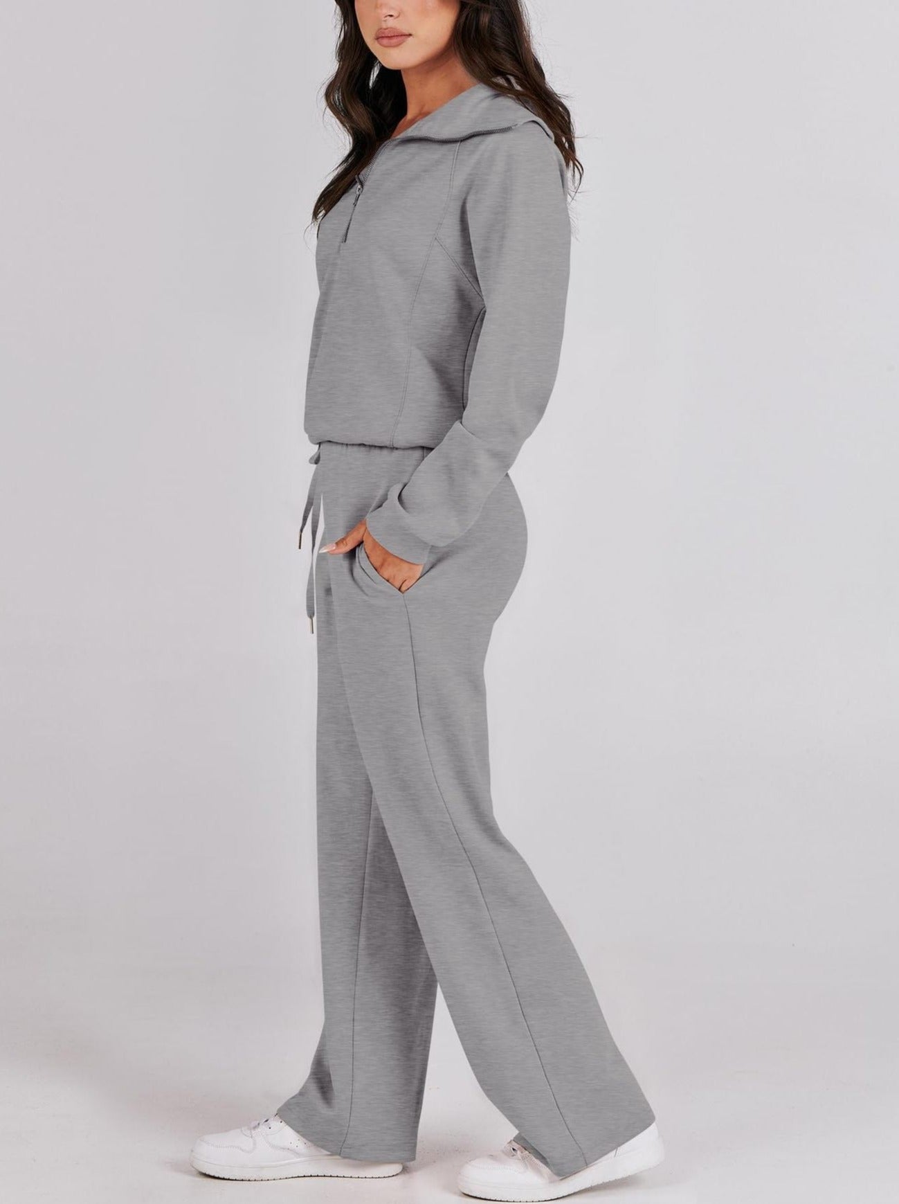 Relaxed and Comfortable Loungewear Set with Half-Zip Sweater