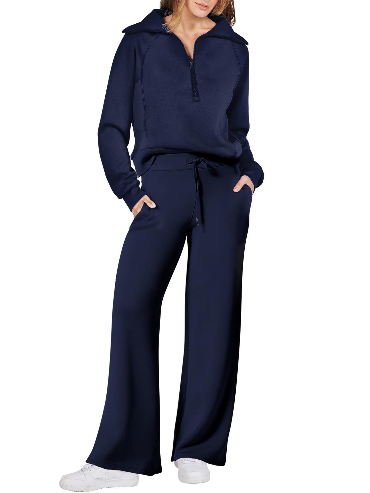 Relaxed and Comfortable Loungewear Set with Half-Zip Sweater