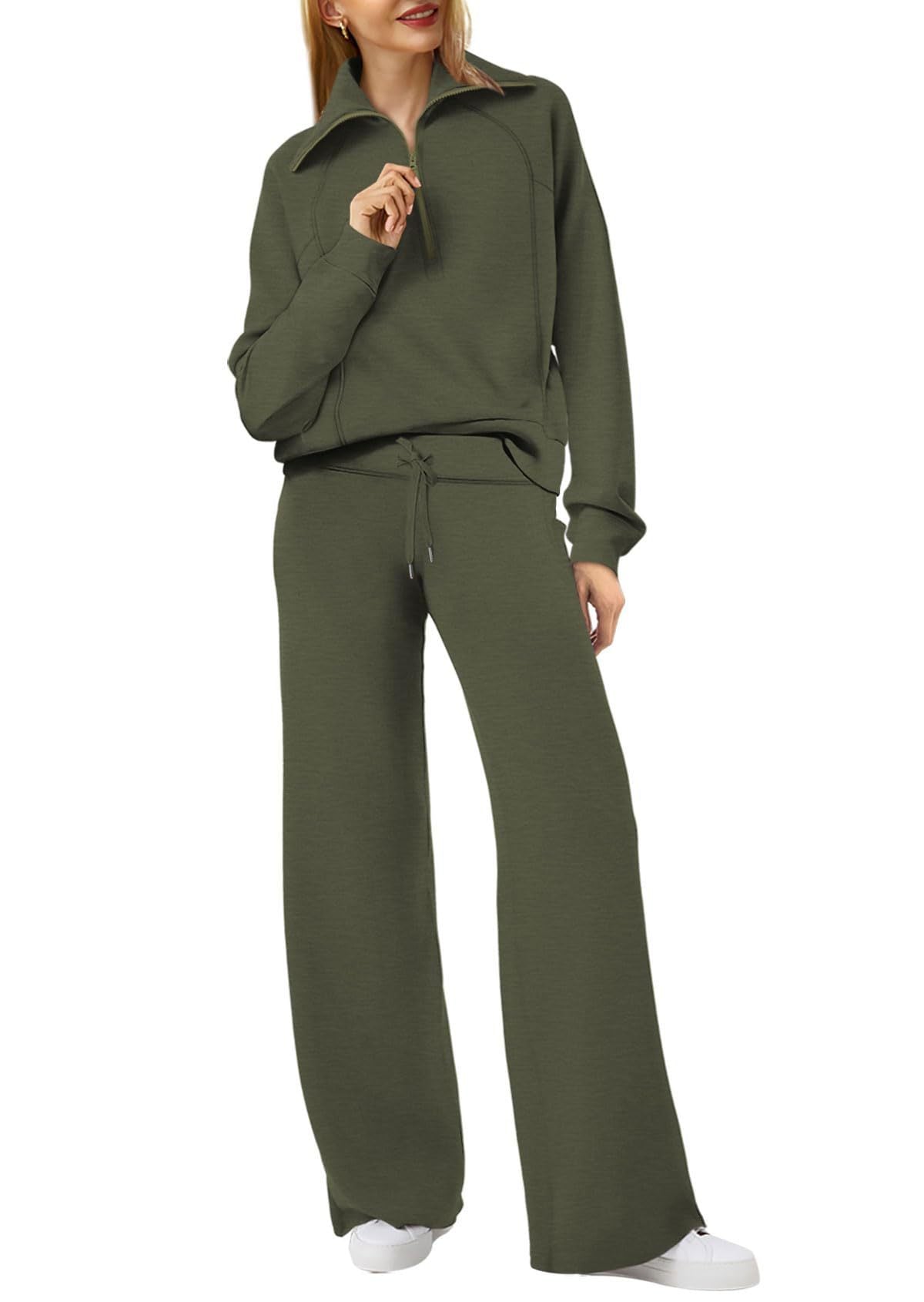 Relaxed and Comfortable Loungewear Set with Half-Zip Sweater