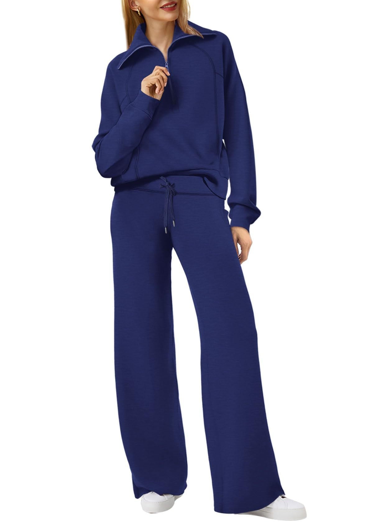 Relaxed and Comfortable Loungewear Set with Half-Zip Sweater