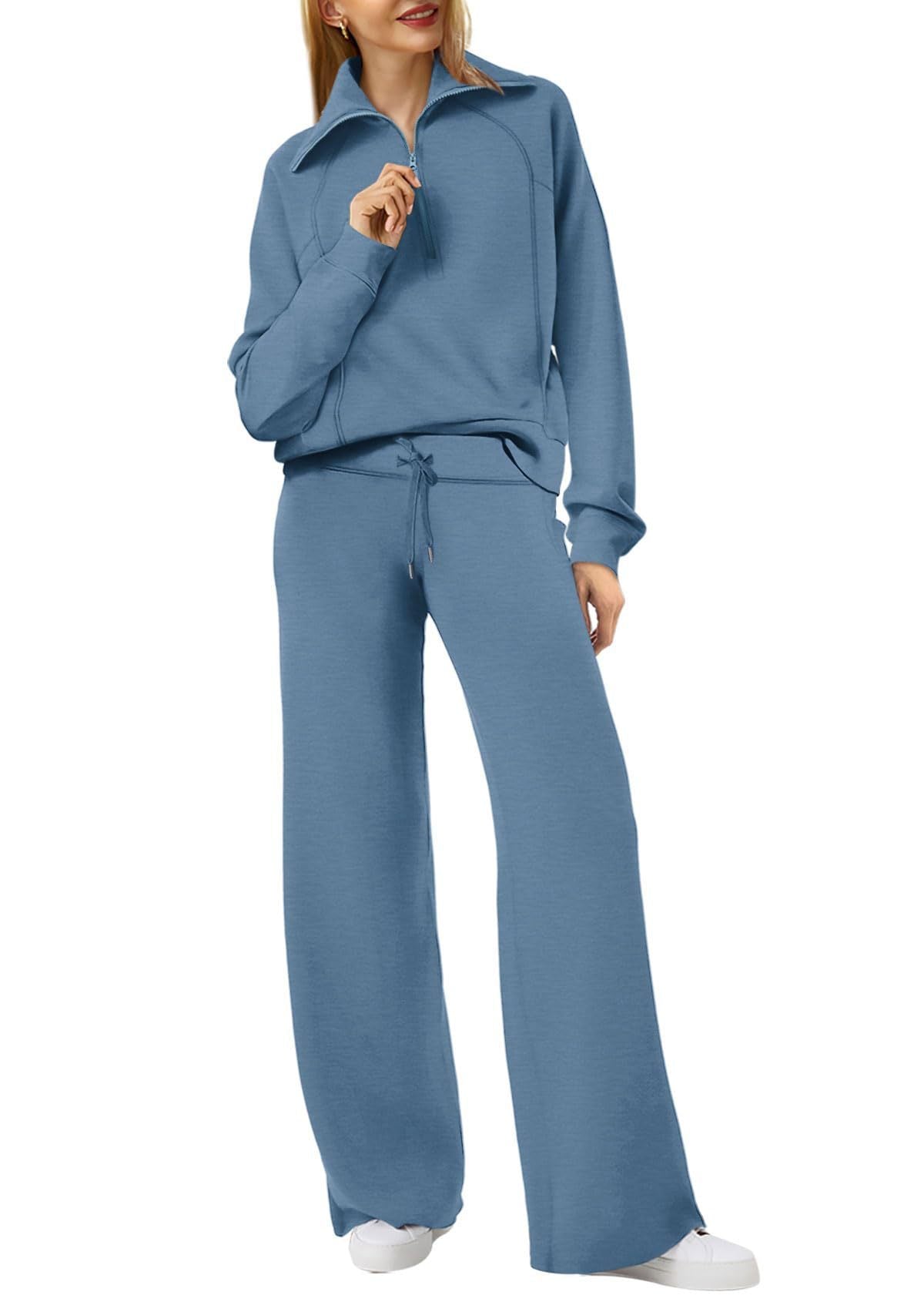Relaxed and Comfortable Loungewear Set with Half-Zip Sweater