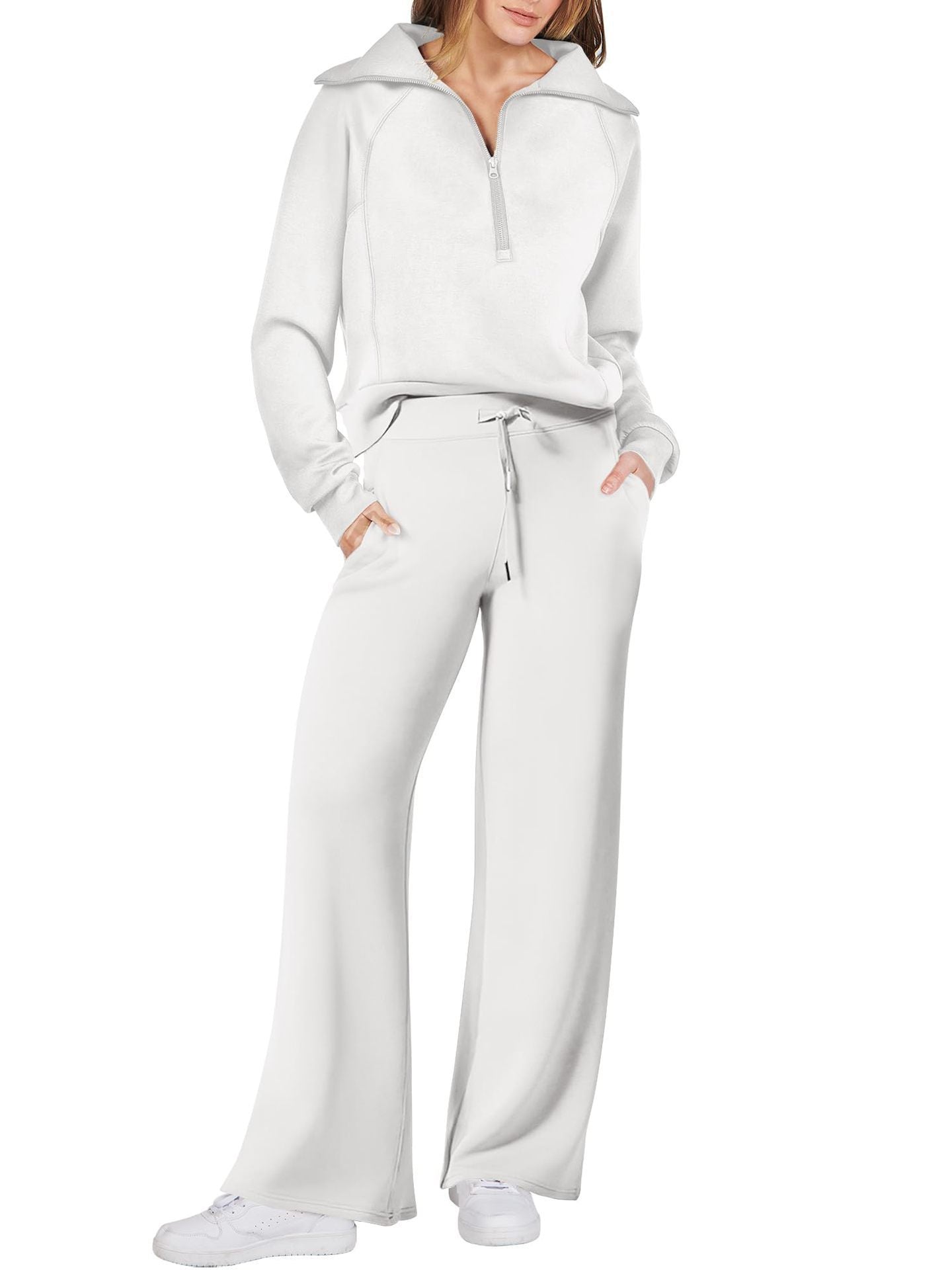 Relaxed and Comfortable Loungewear Set with Half-Zip Sweater