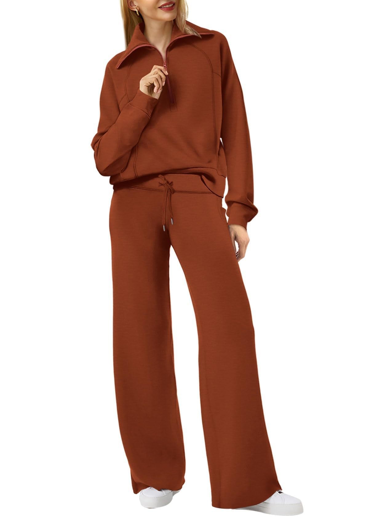 Relaxed and Comfortable Loungewear Set with Half-Zip Sweater