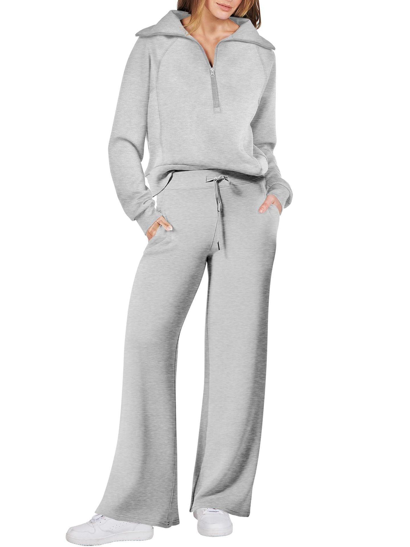 Relaxed and Comfortable Loungewear Set with Half-Zip Sweater