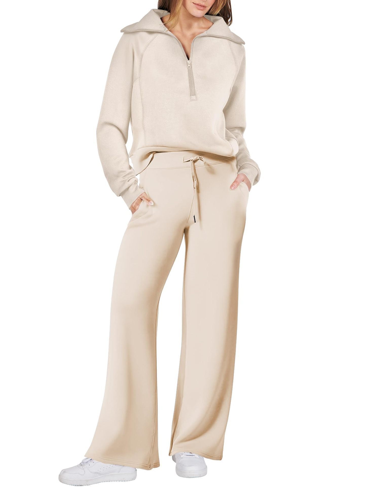 Relaxed and Comfortable Loungewear Set with Half-Zip Sweater