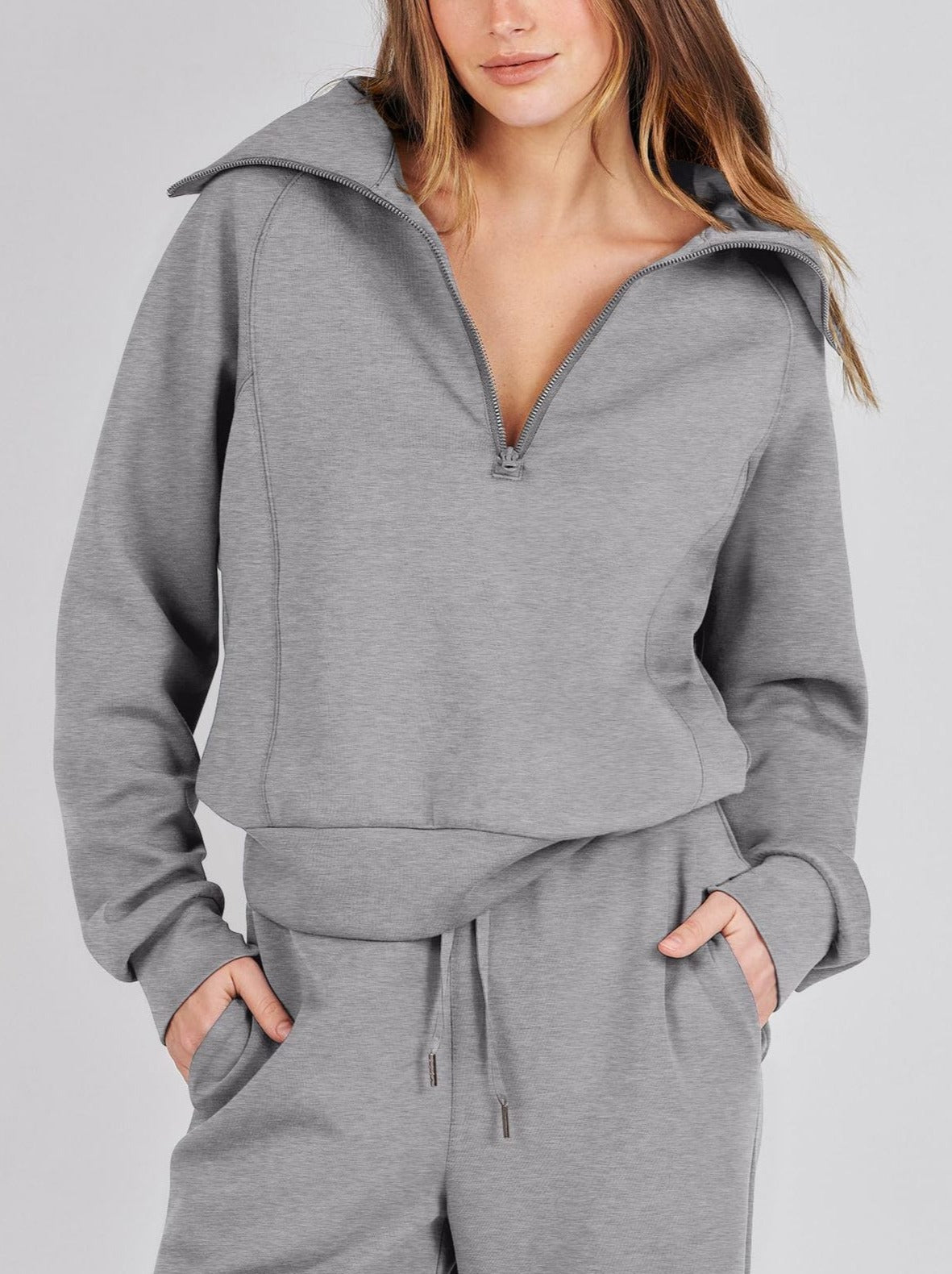 Relaxed and Comfortable Loungewear Set with Half-Zip Sweater