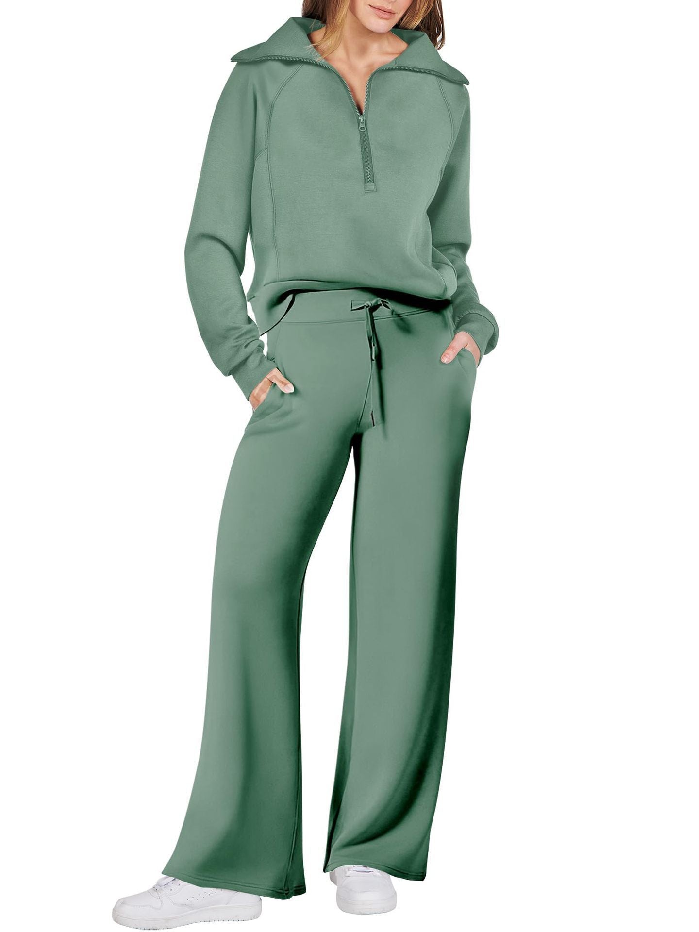 Relaxed and Comfortable Loungewear Set with Half-Zip Sweater