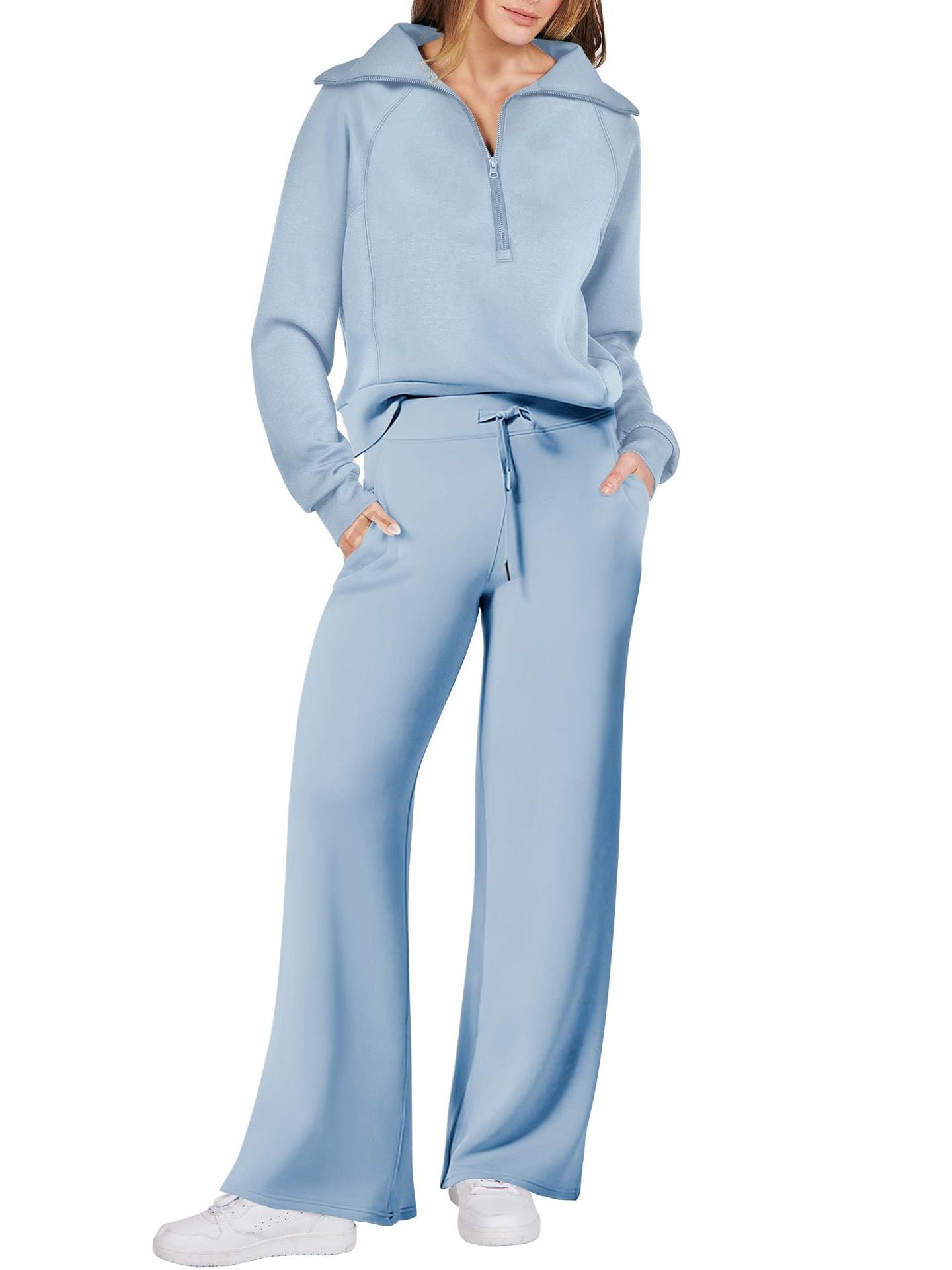 Relaxed and Comfortable Loungewear Set with Half-Zip Sweater