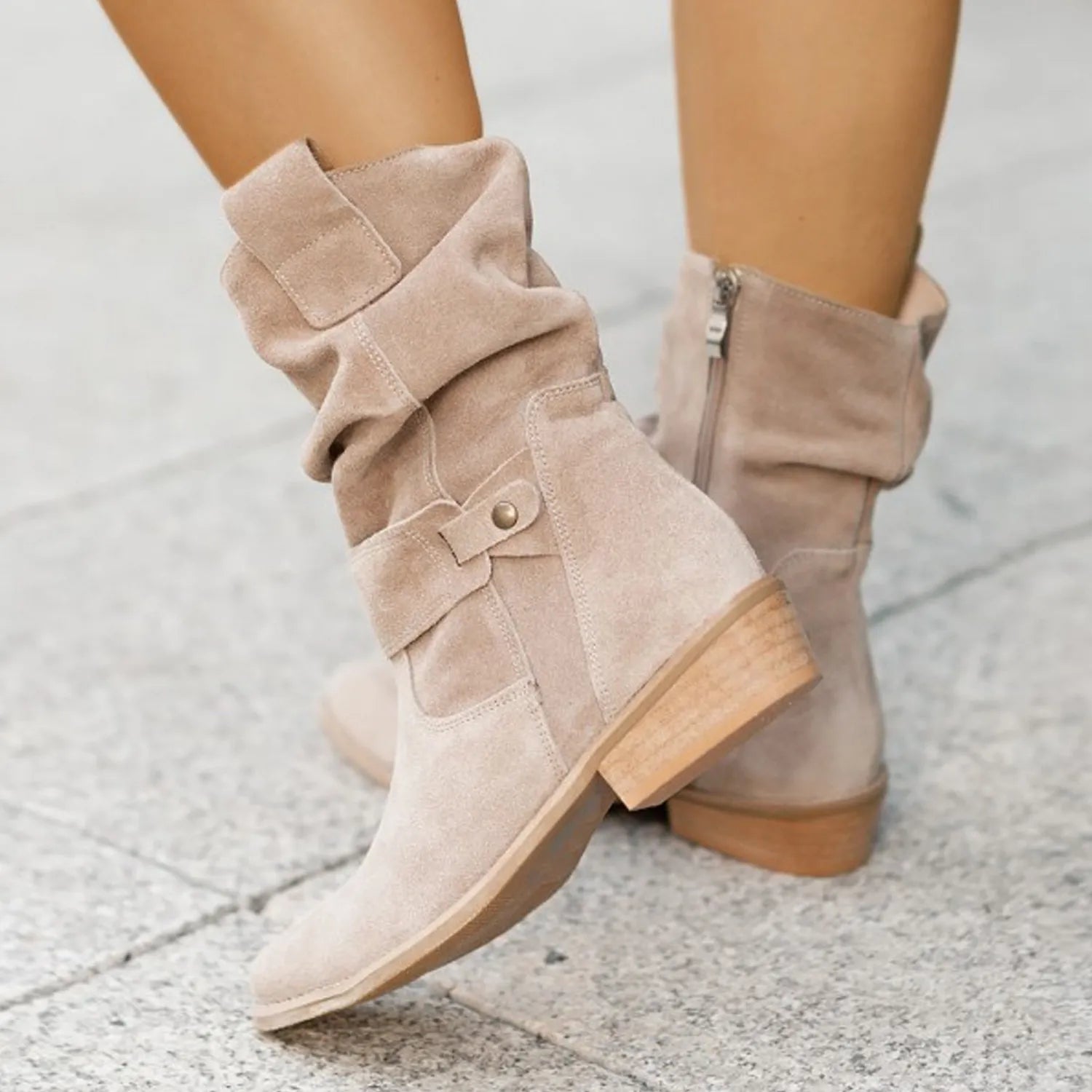 Luxurious Women’s Suede Ankle Boots with Side Zipper