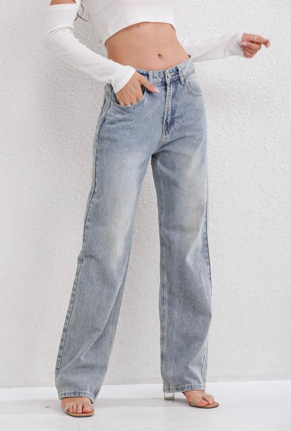 Vintage Women’s Jeans with High Waist and Ripped Details