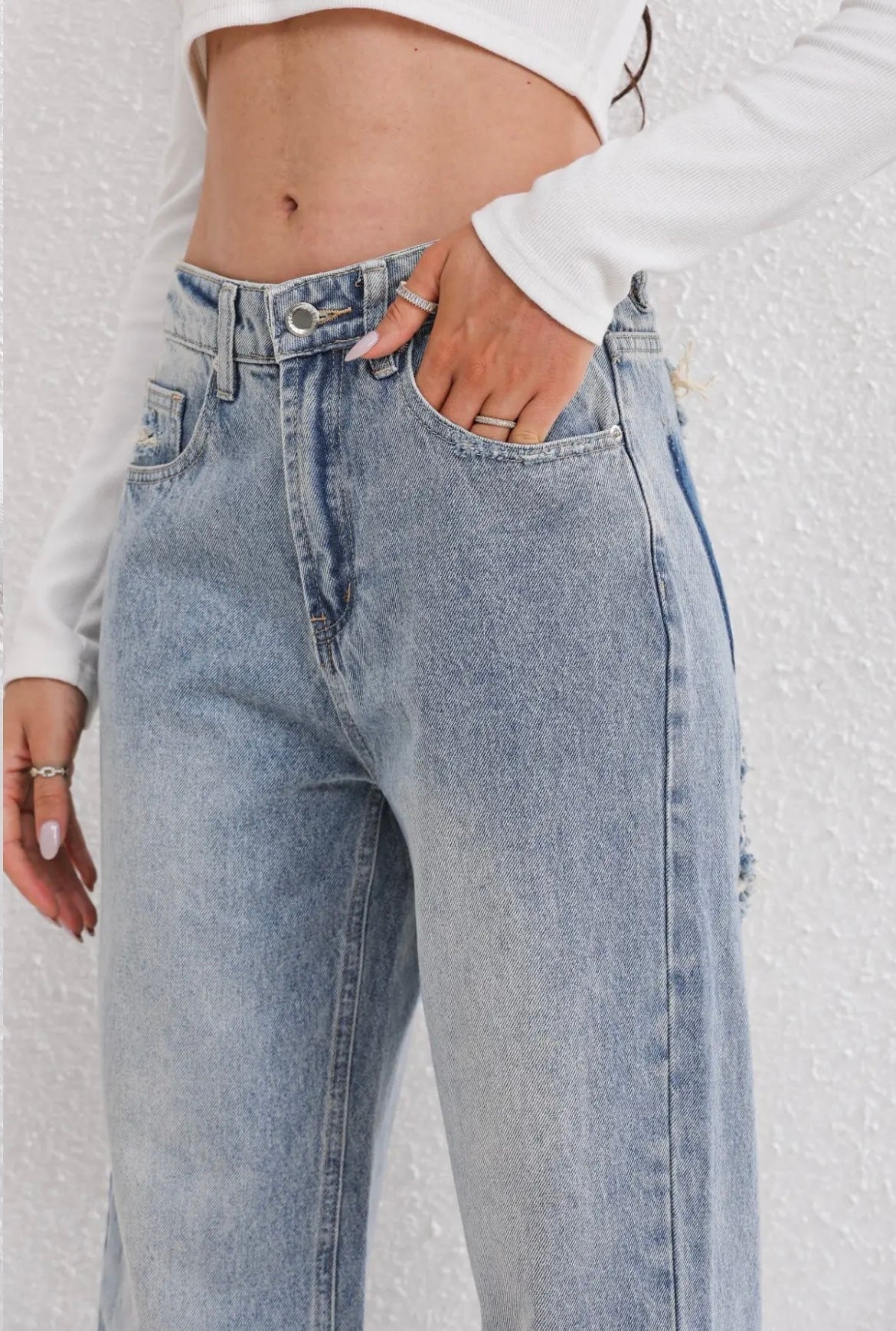 Vintage Women’s Jeans with High Waist and Ripped Details