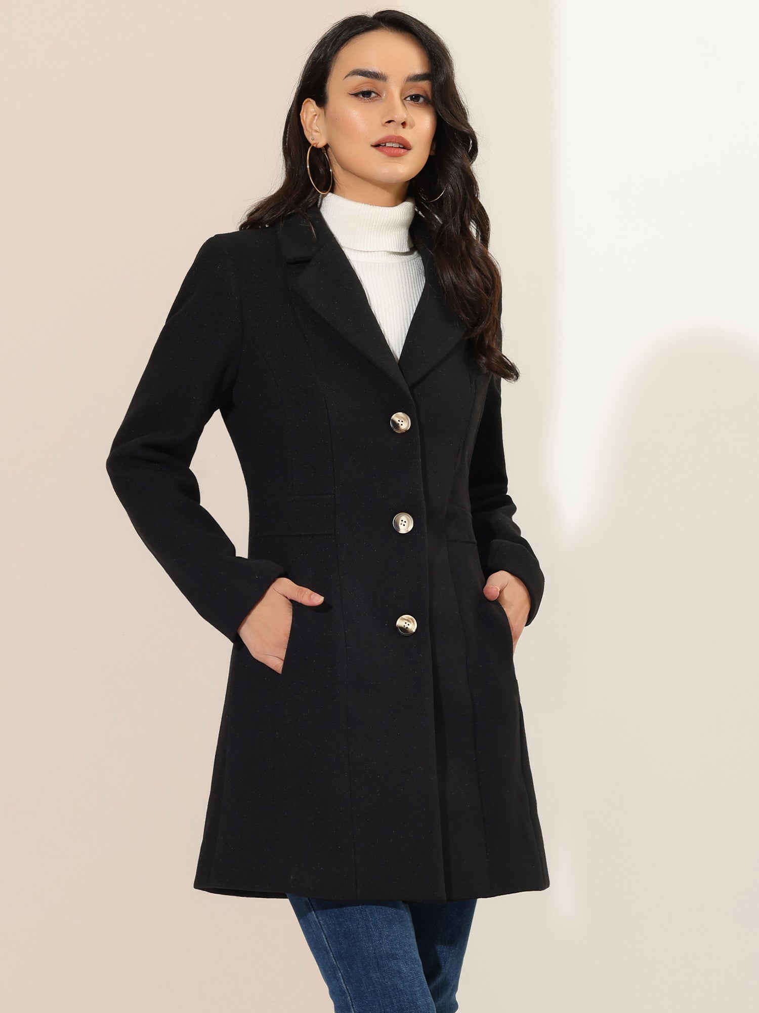 Comfortable Long Women’s Winter Coat with Buttons