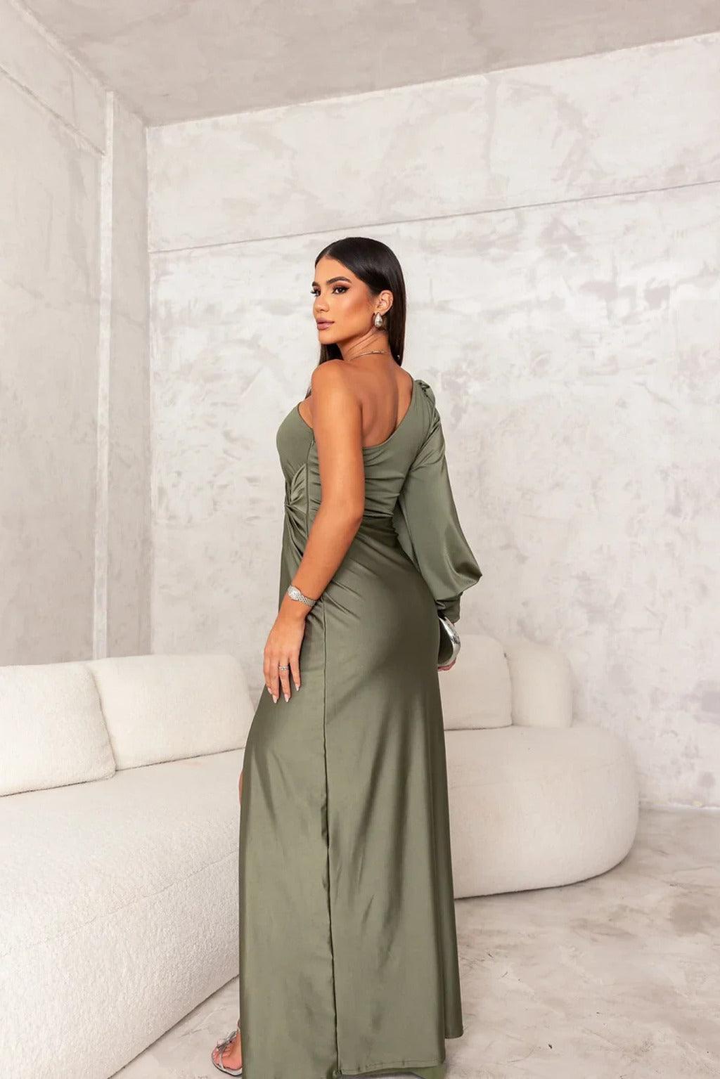 Satin Maxi Dress for Women with One-Shoulder Design and Slit